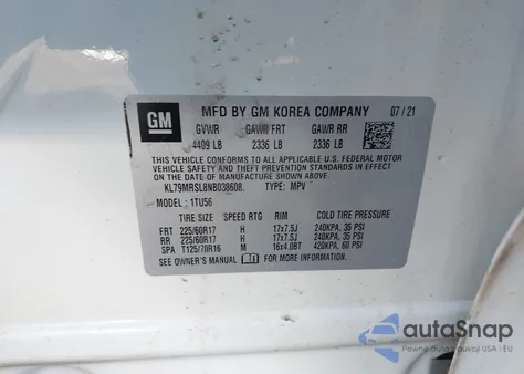 2022 Chevrolet Trailblazer Awd Lt из США, поврежденный, VIN KL79MRSL8NB038608